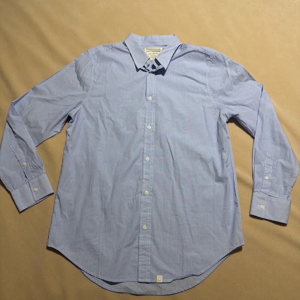 NICK WOOSTER FIVE FOUR LS Shirt Collar Tab-Blue/White Stripe Size L (40-42)